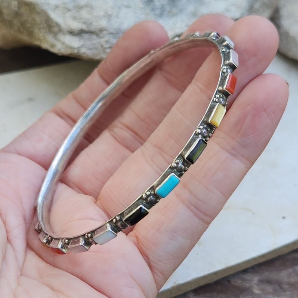 Ernest & Vivnita Bewanika Vintage Zuni Bangle Bracelet Turquoise Coral